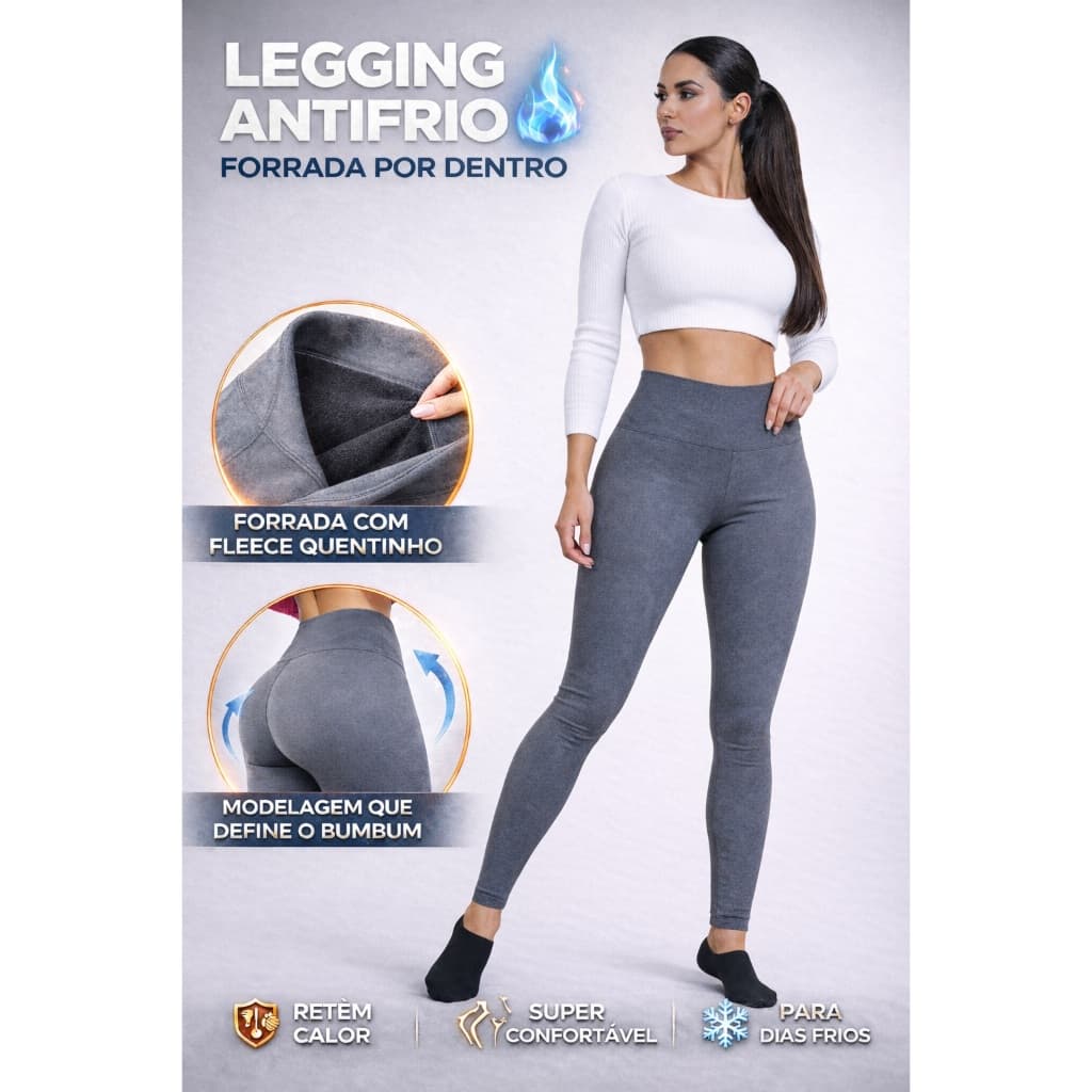 Calça Legging Feminina Forrada por Dentro Anti-frio Casual Treino