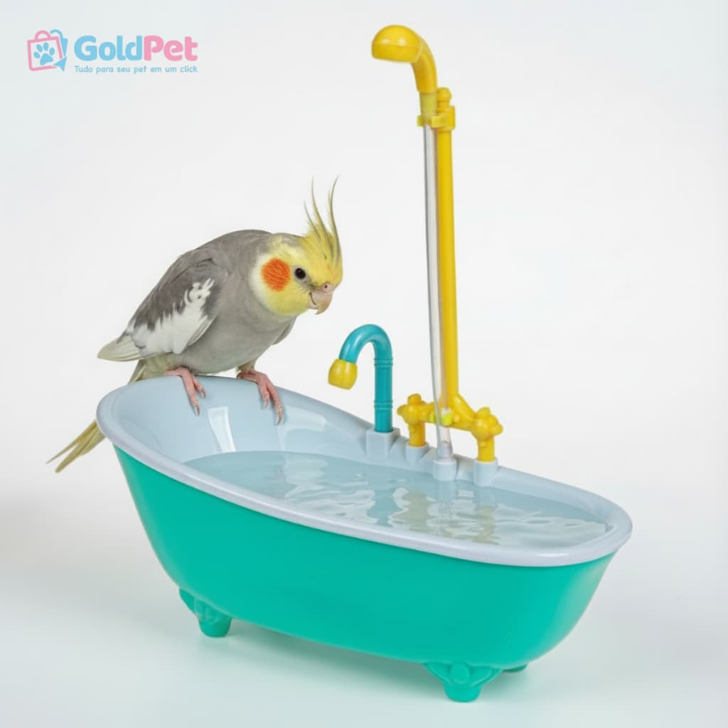 Banheira para Calopsita e Boneca com Chuveirinho a Pilha – Banho Divertido para Aves e Boneca