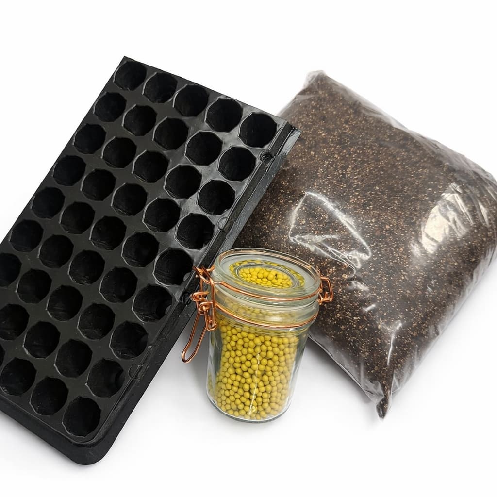 Kit Fazer Mudas com Bandeja 50 Células + Terra Substrato + Semente de Alface para Horta Doméstica