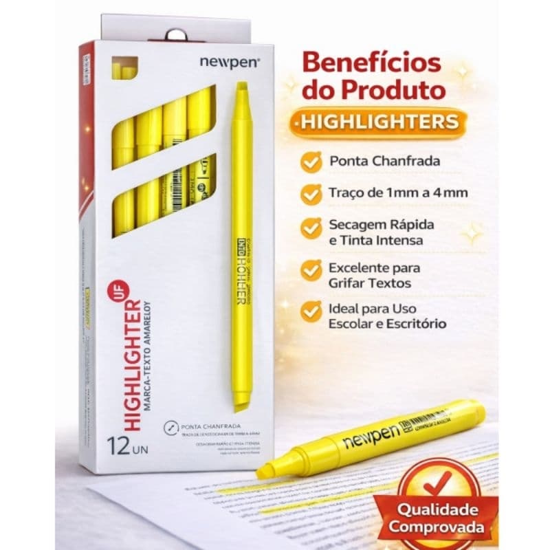 Marca Texto Newpen Highlighter Cores Vibrantes Uso Escolar e Escritório unidade e ou kit