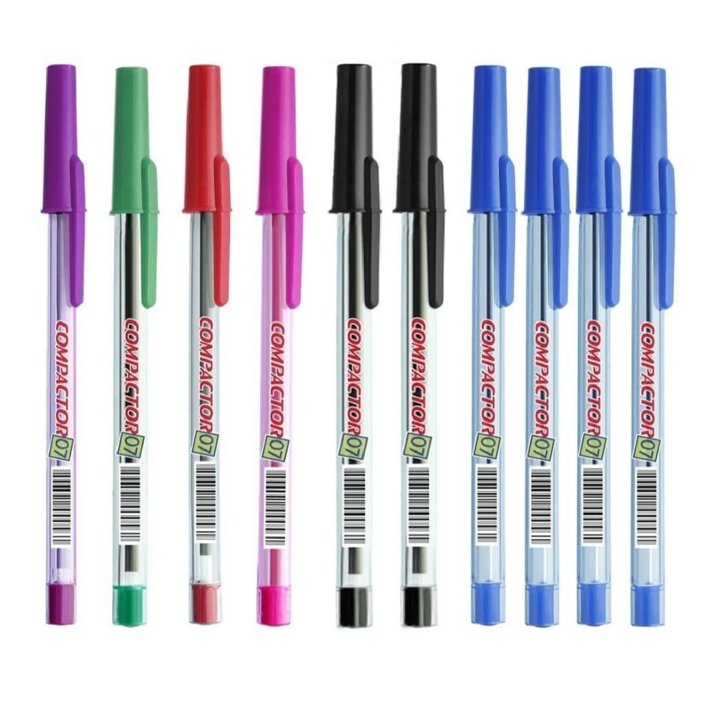 Kit Canetas Esferográficas Compactor 0.7 Original Azul, Preta, Vermelha e Cores Sortidas