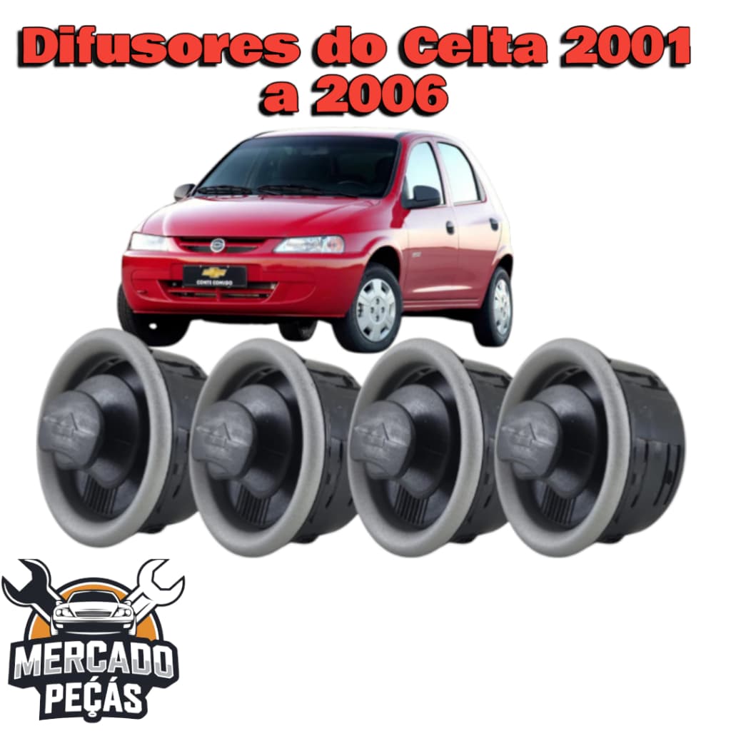 Chevrolet Celta 2001 a 2006 Kit Difusores Ar Painel Central Lateral 1 2 ou 4 Peças Suporte Novo