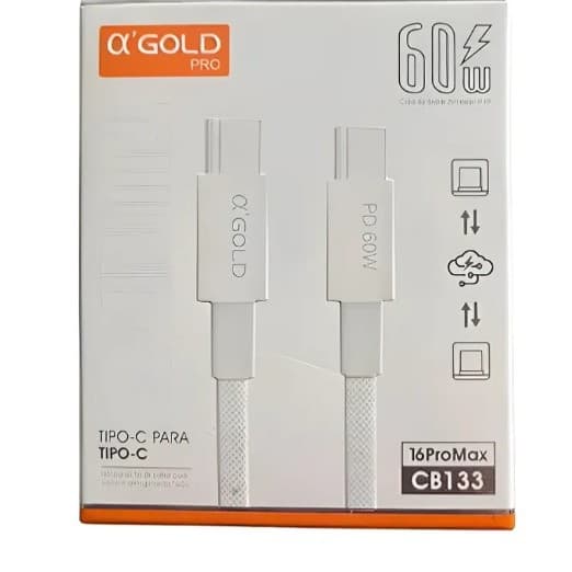 Cabo Tipo - C para Tipo - C 1 60W Agold CB133 1 Metro Android e Iphone a partir do 15 / 16 / 17 - Branco