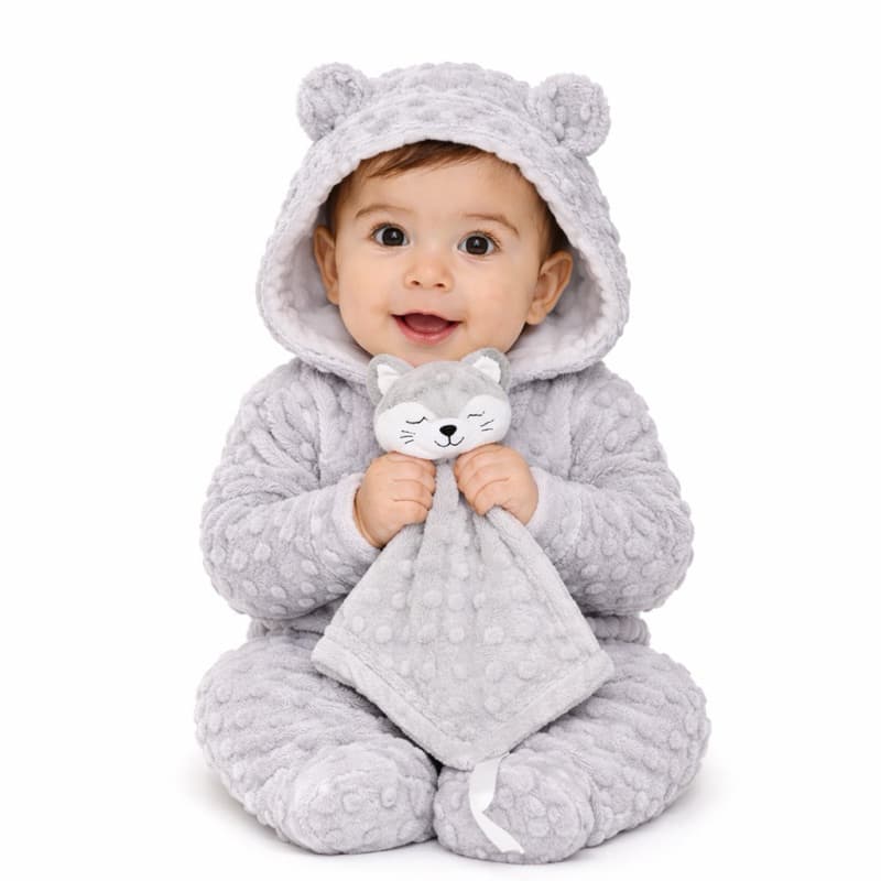Kit Bebê Macacão Plush orelhinhas + Naninha Ursinho