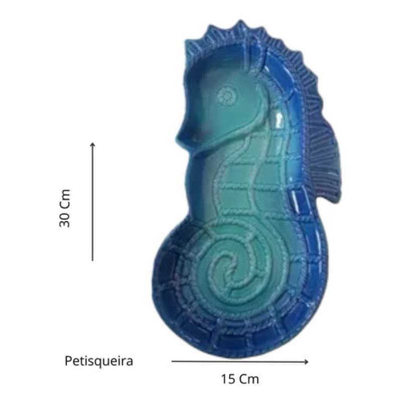 Petisqueira Travessa Prato Cavalo Marinho Cor Azul - Porcelana para Mesa Posta