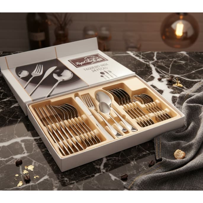 Jogo De Faqueiro 24 Peças Aço Inox Completo Luxo Mesa Posta - Resistente e Elegante