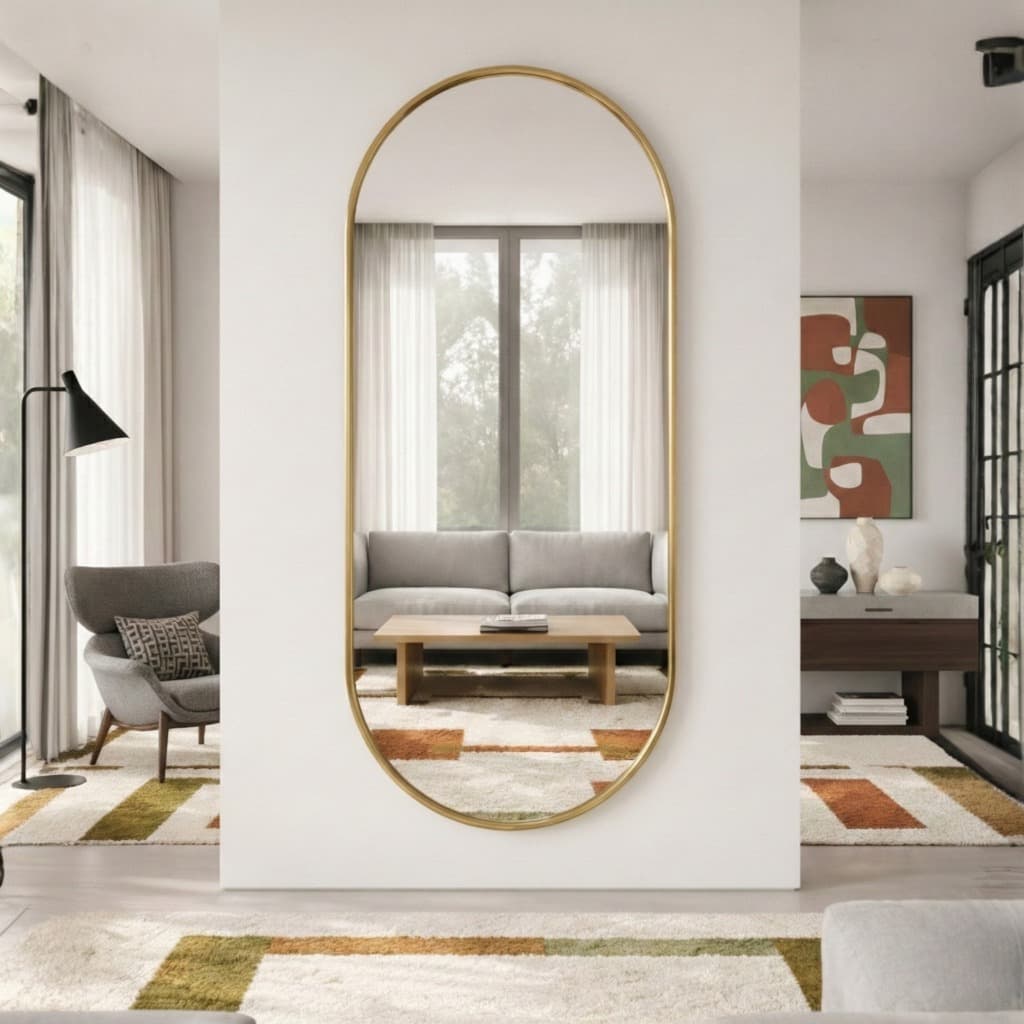 Espelho Lopazzi Corpo Inteiro Oval Lopazzi Grande 170x70cm Com Moldura Alumínio Para Quarto Sala Decorativo