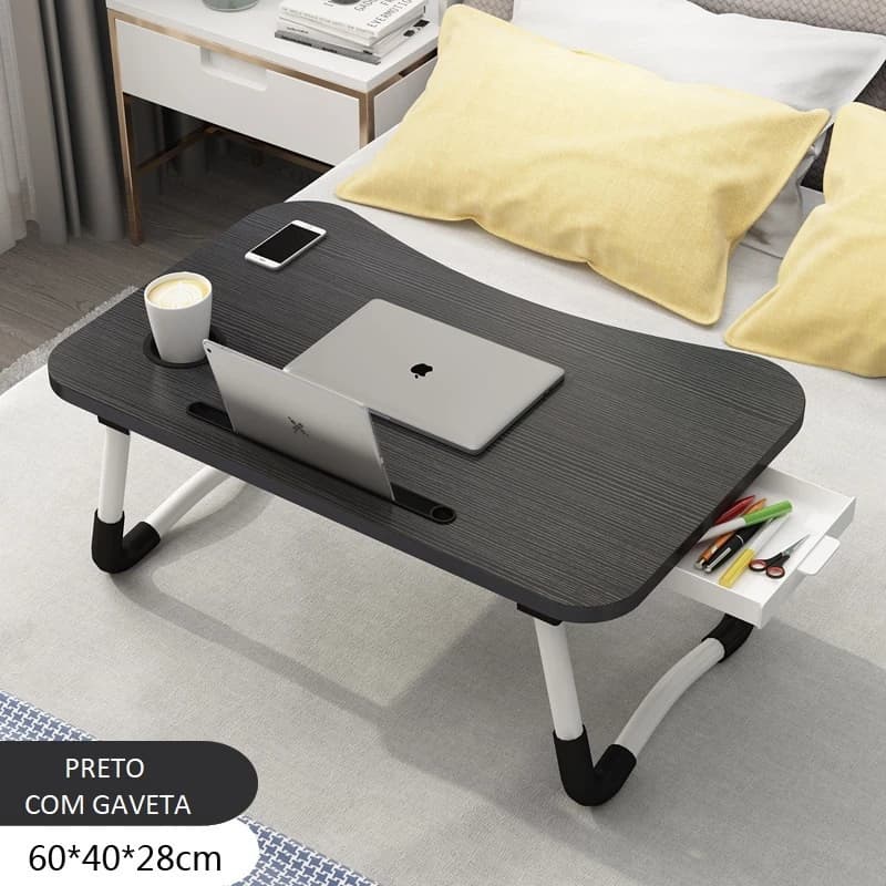 Mesa Portatil Dobravel Com Gaveta Para Notebook Home Office Cama Sofá Refeicao