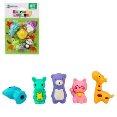 Kit c/5 Borrachas Escolares Bichinhos Sortidos