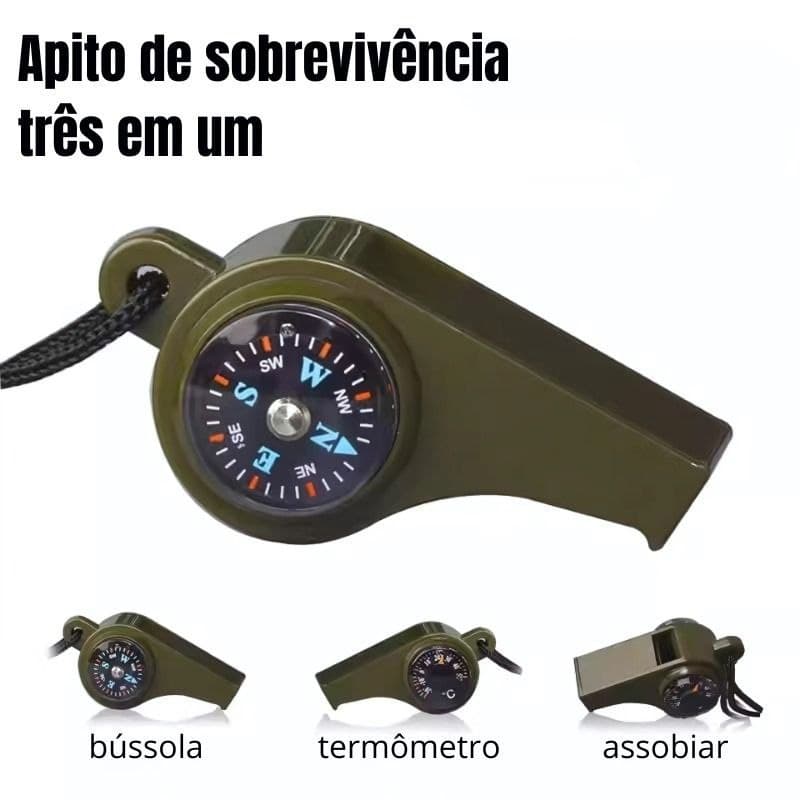 Apito de Sobrevivência com Cordão e Termômetro 3 em 1- Compacto e Versátil em Plástico