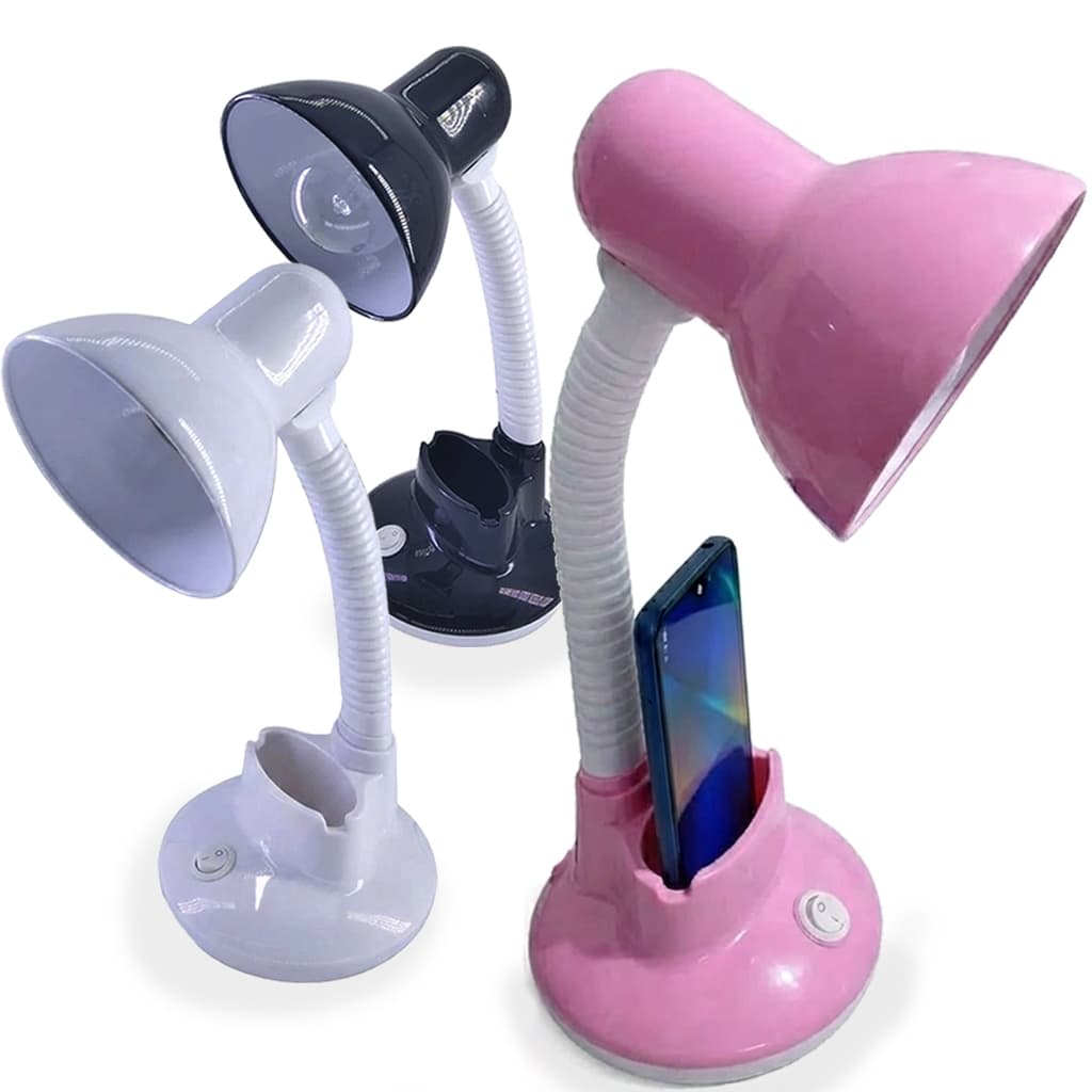 Luminária Grande de Mesa Articulável Abajur de Leitura Estante Quarto Bivolt com Suporte de Celular