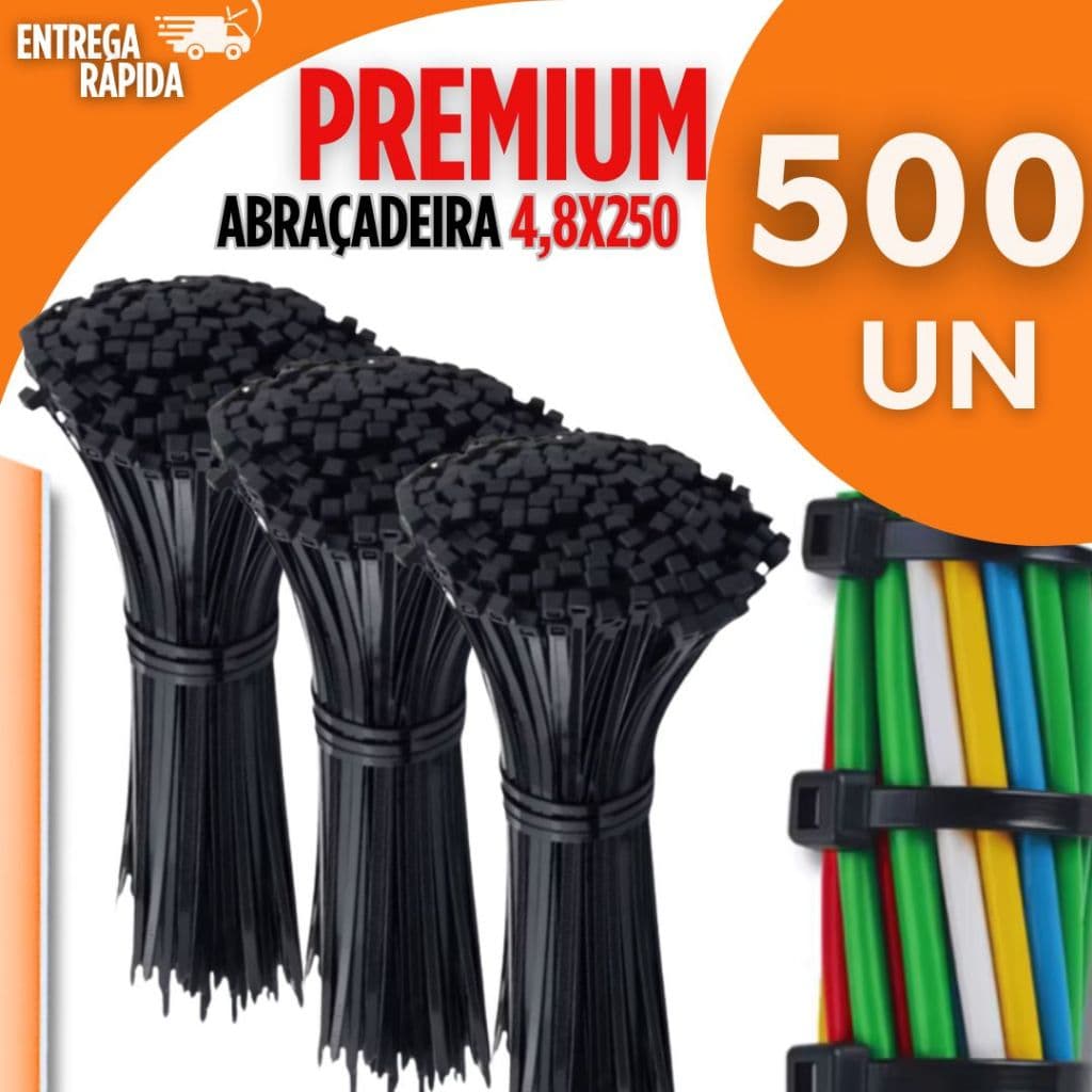 500 Abraçadeiras 4,8X250MM Nylon UV Cinta Plástica Fita Hellermann Versátil Multiuso Resistente