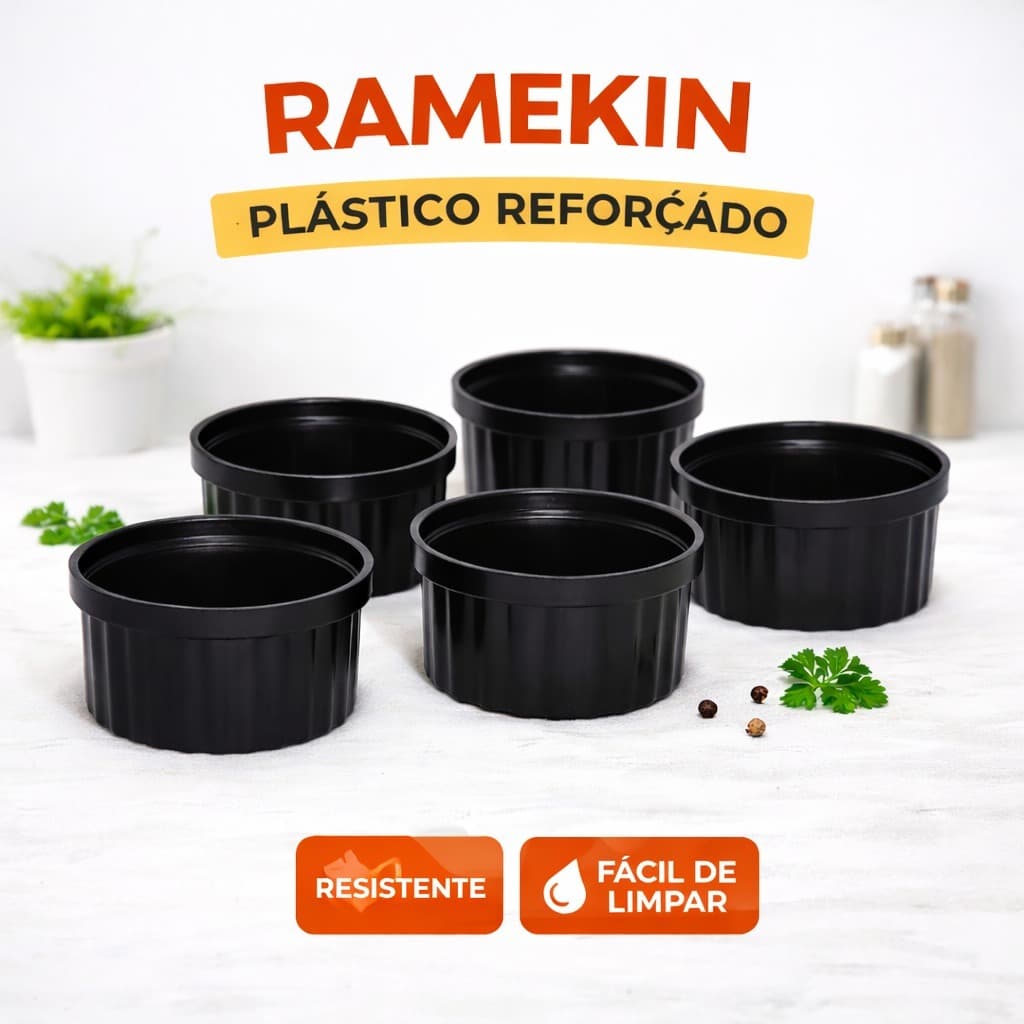 Kit 20 Ramekins Preto Plástico 100ml Canelado | Molheira para Molhos, Petiscos, Buffet e Festas