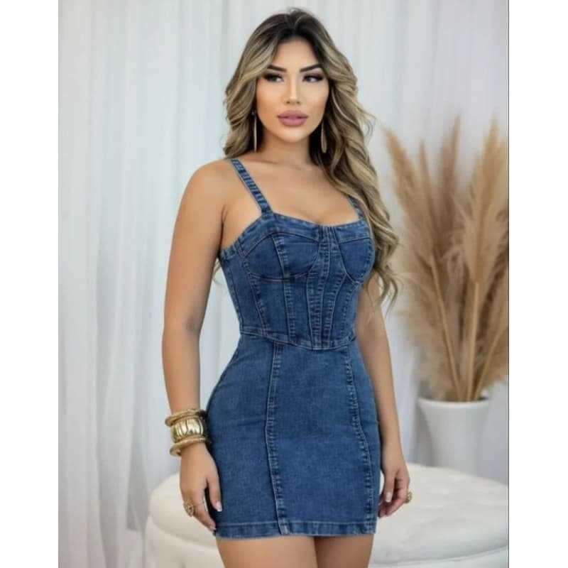 Vestido Jeans Feminino Curto Modas Jovem Curto Balada
