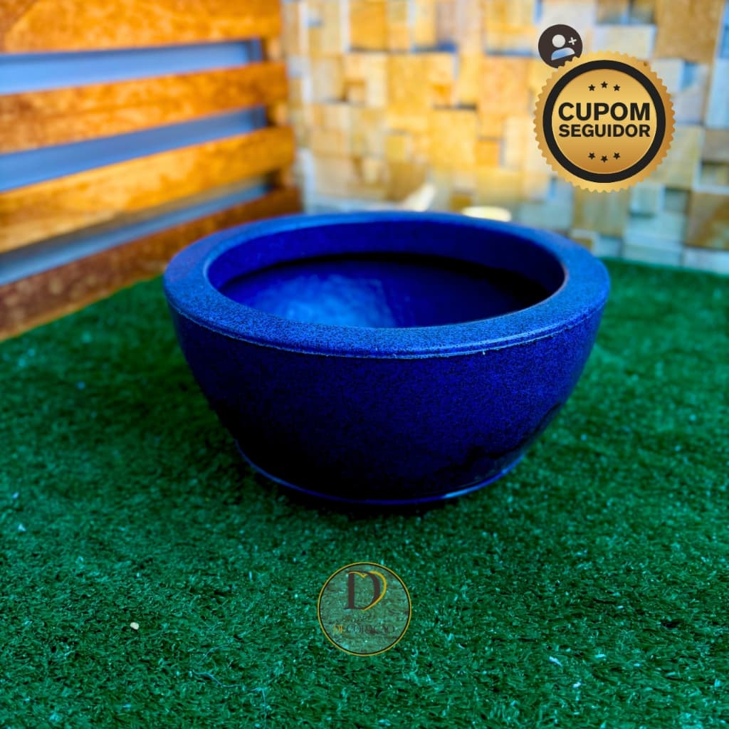 Vaso de Planta Decorativo Bacia Redonda Luxo Polida Lisa com Prato Coletor