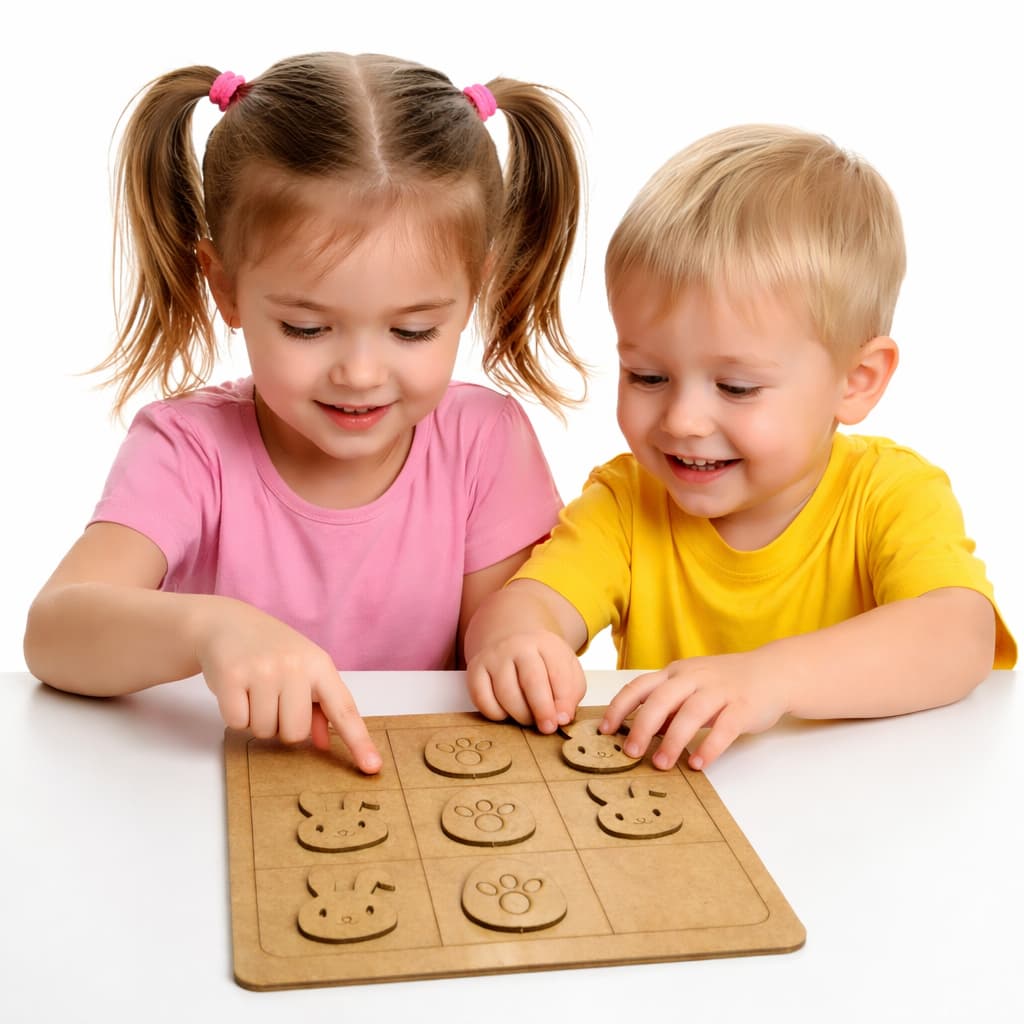Jogo da Velha Infantil MDF 22x23 cm Educativo Montessori Coelho Brinquedo Pedagógico Coordenação Raciocínio Crianças
