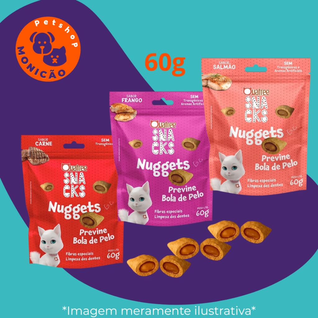 Petisco Quatree Snacks Nuggets Gatos Bola de Pelo 60G