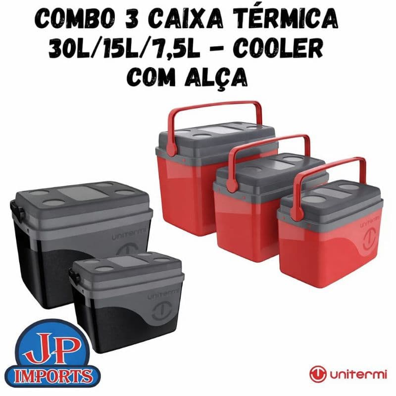 Kit de Caixas Térmicas Cooler 7,5 Litros 15Litros  e 30 Litros.