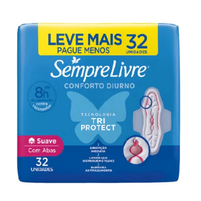 Absorvente Sempre Livre Abas Adapt Plus Suave 32un Leve Mais Pague Menos