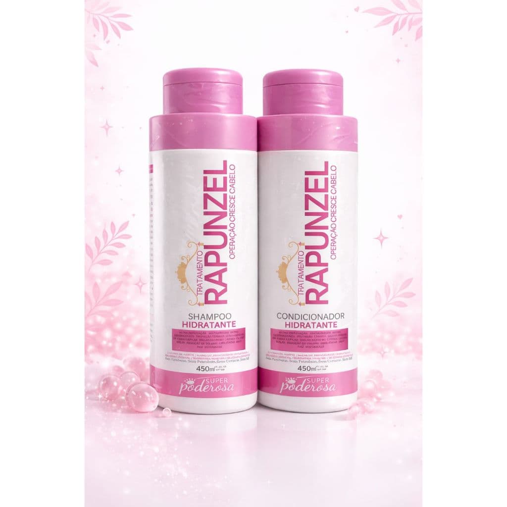 Kit Shampoo 450ml e Condicionador 450ml Rapunzel Cresce Cabelo  – Ultra Hidratação, Força, Brilho