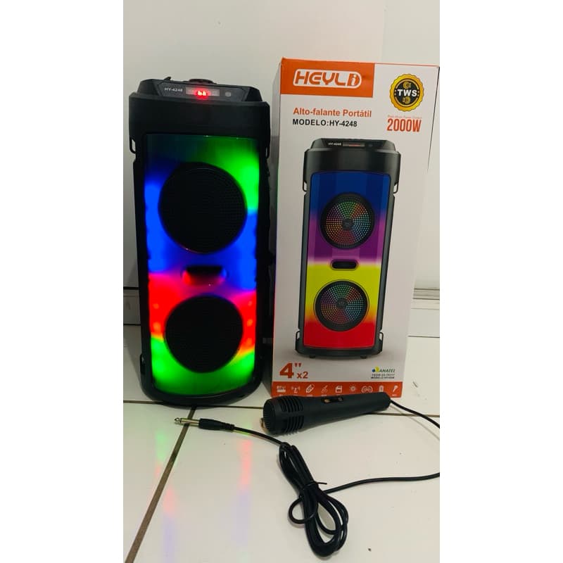Caixa de Som Bluetooth 2000W Portátil c/ Microfone Graves Potentes TWS USB FM Festa Viagem Praia