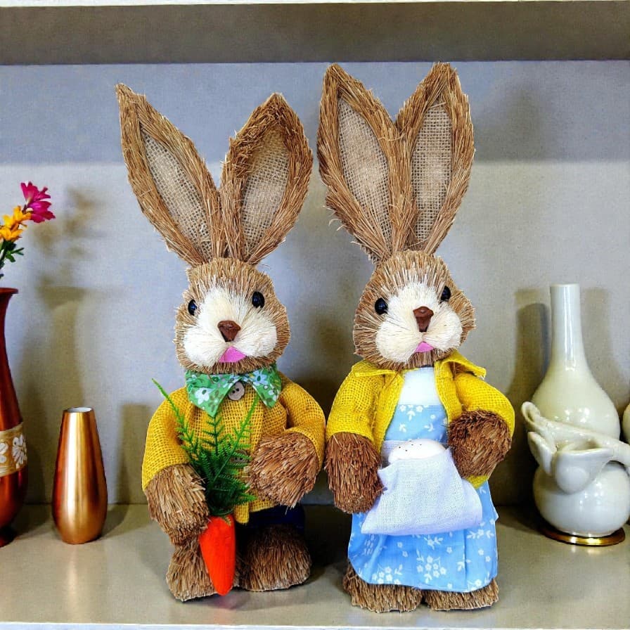 Coelhos Decorativo Páscoa de Palha Decoração Enfeite Cesta ovos Chocolate de Pascoa