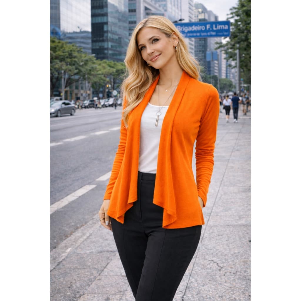 Casaquinho Aberto Feminino Cardigan Viscolycra Leve Elegante Meia Estação Trabalho Confortável