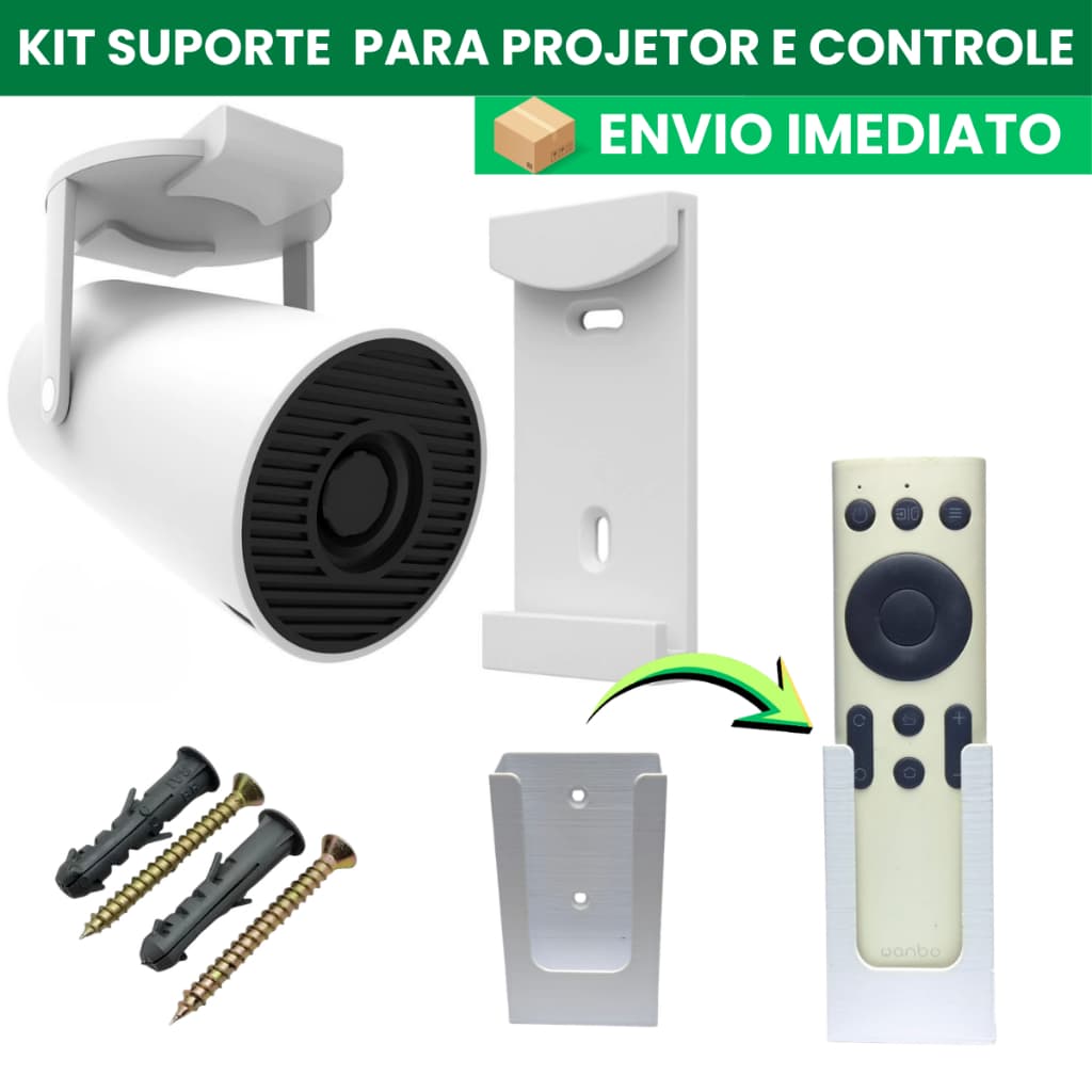 Kit Suporte  Parede Teto Ajustável para Projetor Salange HY300 e Magcubic + Suporte Controle Parede