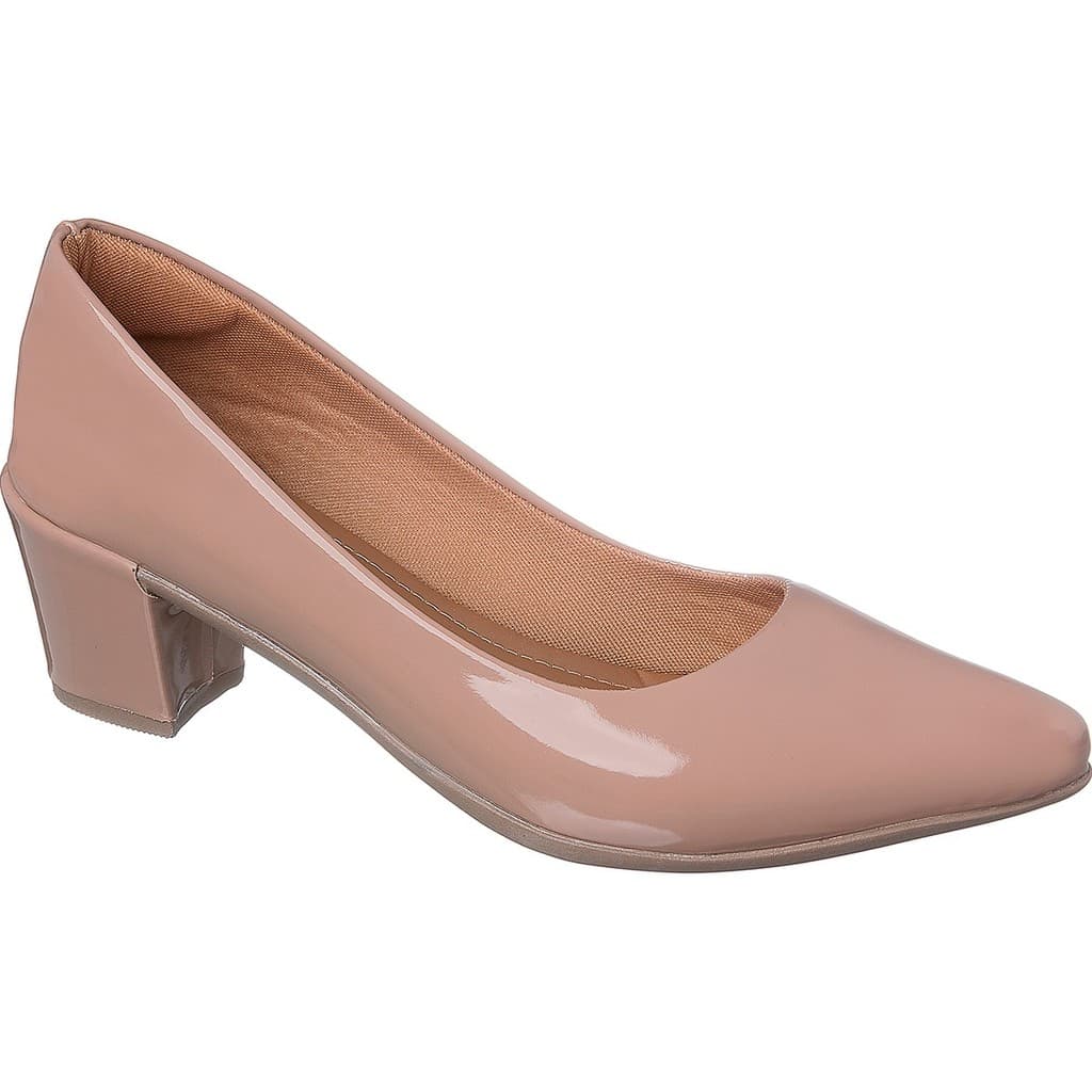 Scarpin Feminina Nude Sapato Social Confortável Elegante Salto Bloco 6cm Naty ShoesScarpin