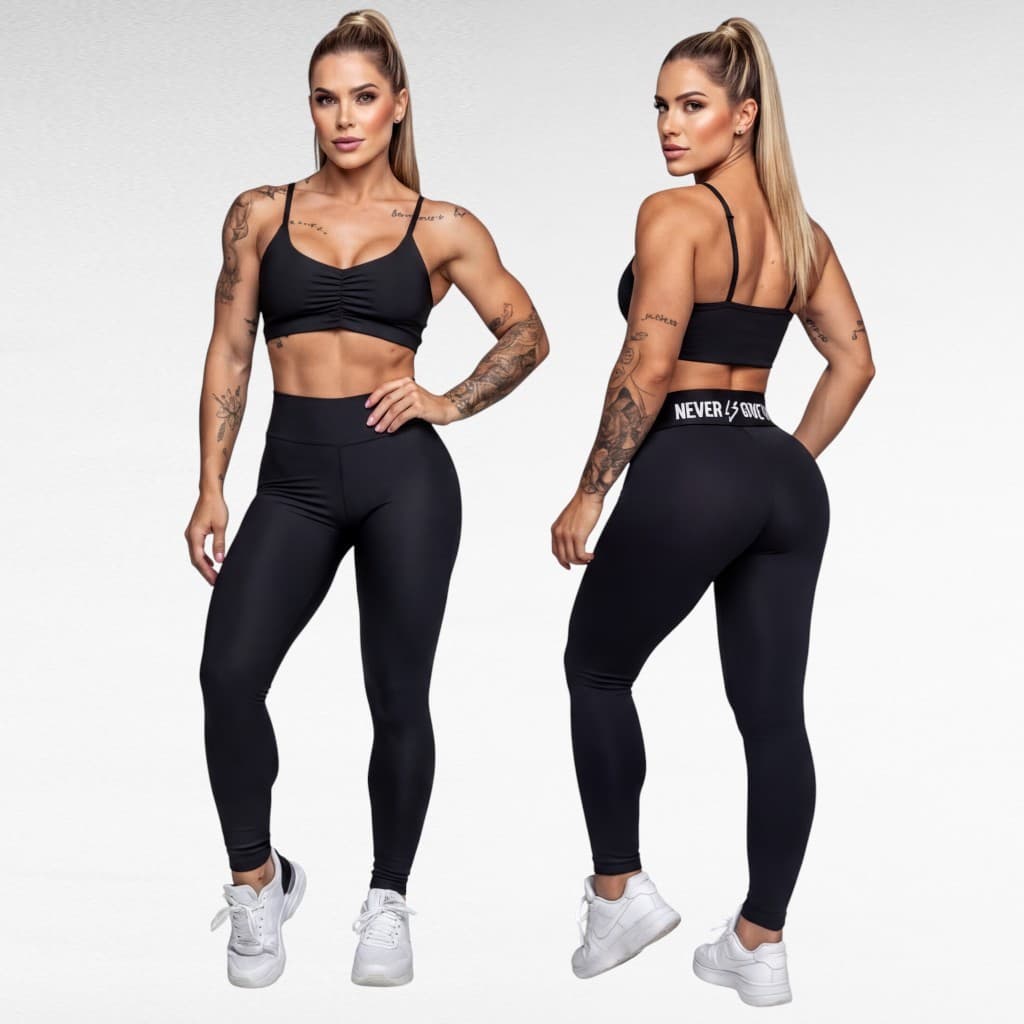 CONJUNTO Calça Empina Bumbum e Top Bojo Removível ZERO TRANSPARÊNCIA CÓS PALA ALTO Legging Fitness Academia