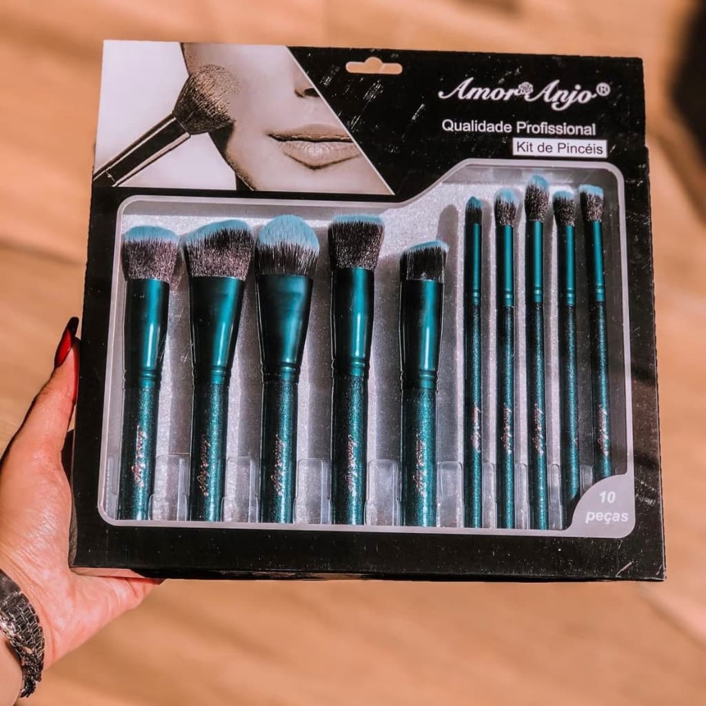 Kit 10 Pincéis completo Amor Anjo Profissional + Gloss Mel