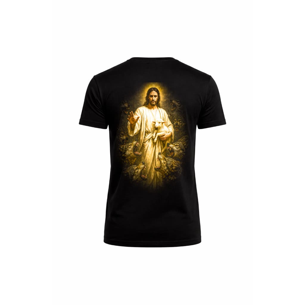 Blusa Masculina Estampa A Cruz Sagrada Frente Costas Jesus Tecido 100% Algodão Top Reforçado