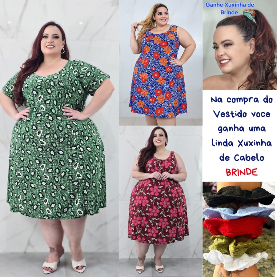 Kit C/3 Vestido Liganete Regata Ou Manga Curta Plus Tamanho 50 Ao 64