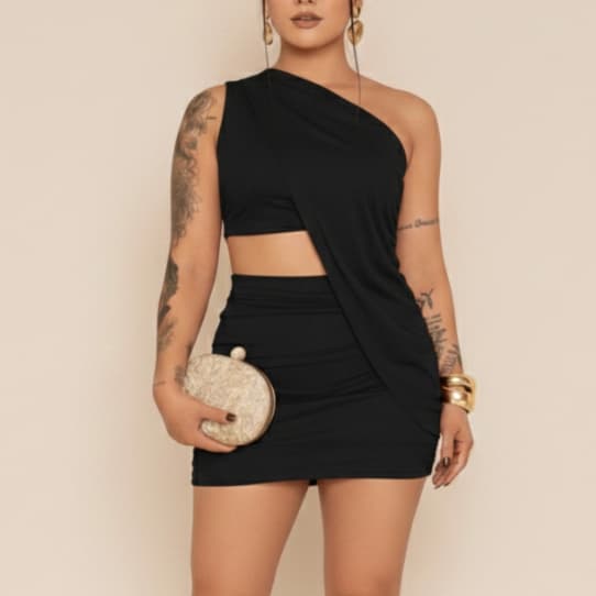 Vestido Conjunto 3 Peças Manga Mula Blogueira Moda Gringa Elegante Suplex Feninino Carnaval Fashion