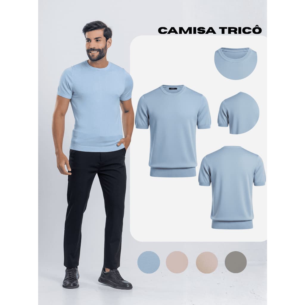 Camisa Masculina Tricot Gola Redonda Nylon Vintage