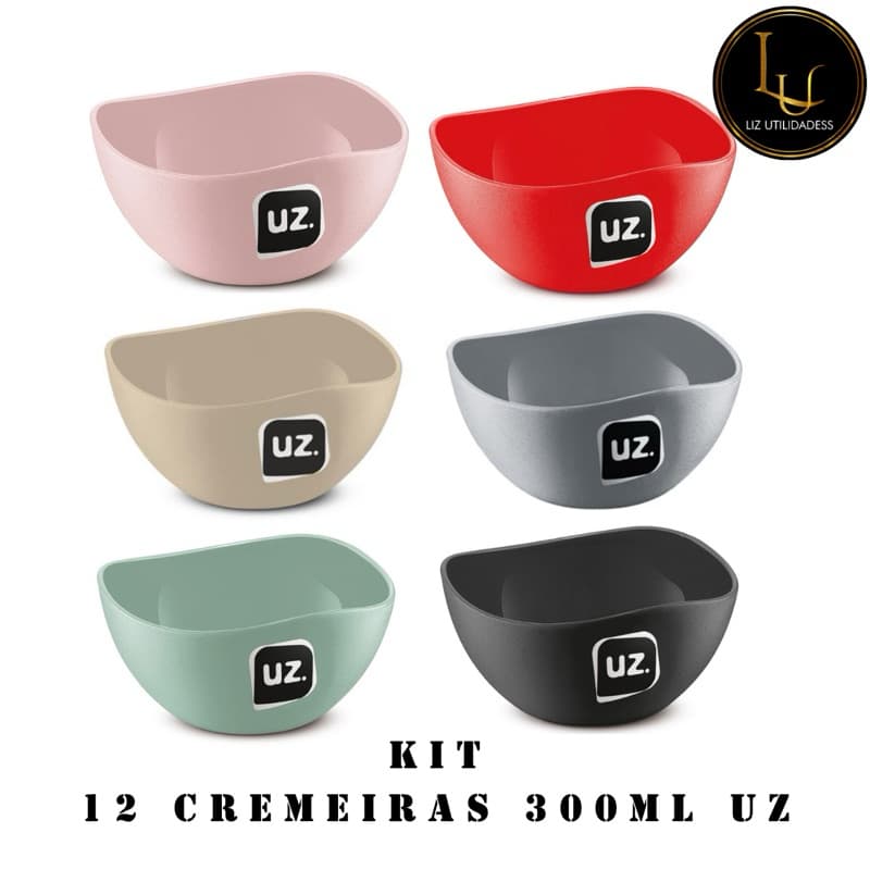 KIT COM 12 CREMEIRAS GOLD 300ml DIVERSAS CORES UTENSÍLIOS COZINHA UZ.