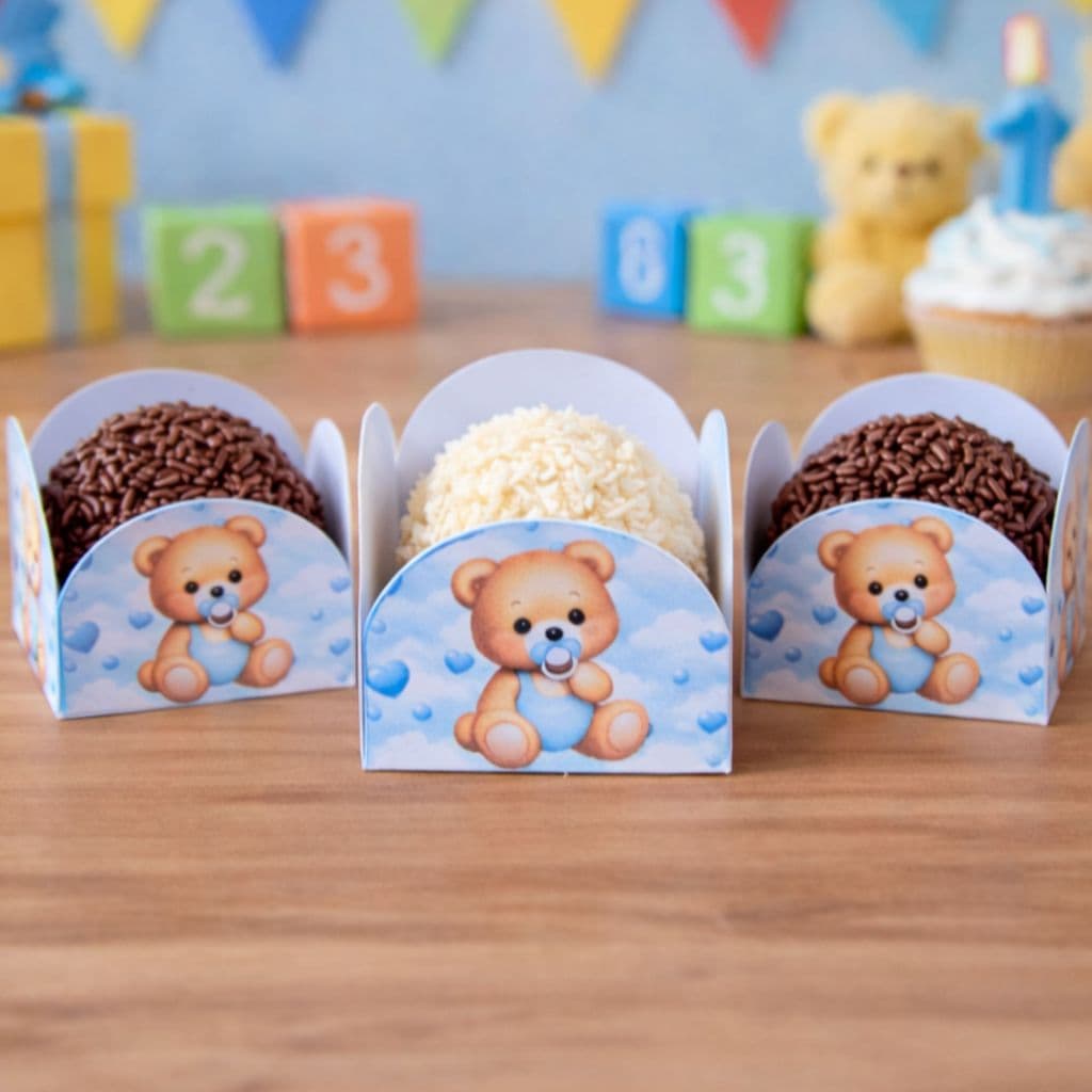 Forminha para Doces Ursinho Azul – Ideal para Festa Infantil | Porta Brigadeiro e Beijinho