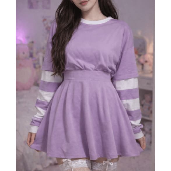 saia lavanda skater lilás coquette soft girl estilo coreano kawaii rodada japonês babygirl anime y2k
