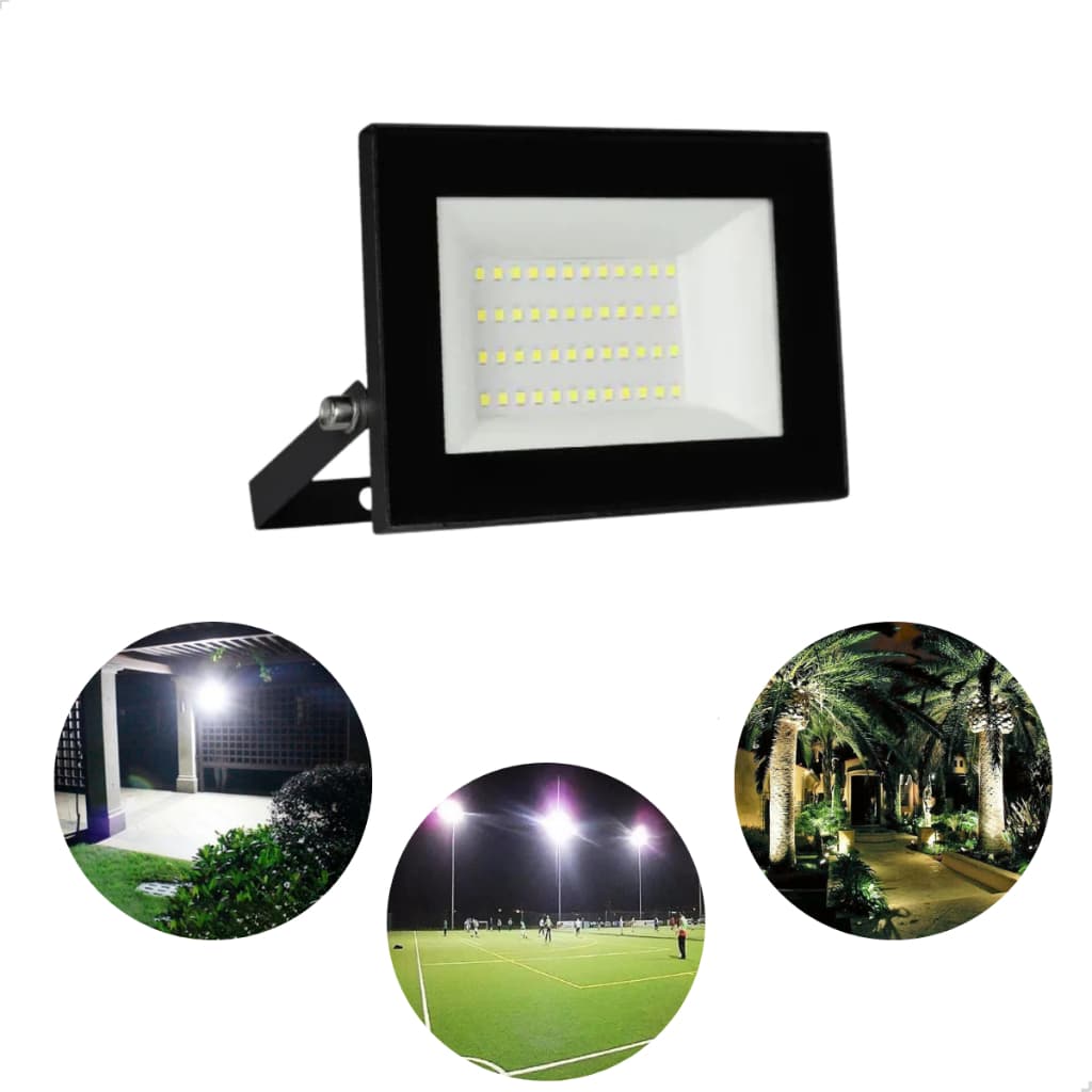 Refletor Led Holofote Slim 200w Preto Aprova D'agua IP66 Luz Branco Frio - Emporio G Iluminação