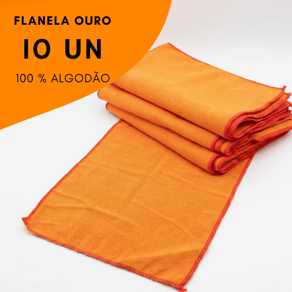 Kit 10 Flanela Laranja 38x28 Algodão | Pano Flanela Limpeza/Automotiva | Overloque