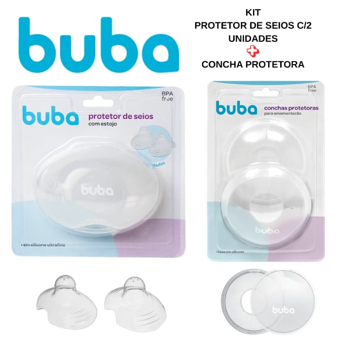 Kit para mãe Protetor de Seios com 2 unidades e Estojo Buba + Concha Protetora para Amamentação Buba