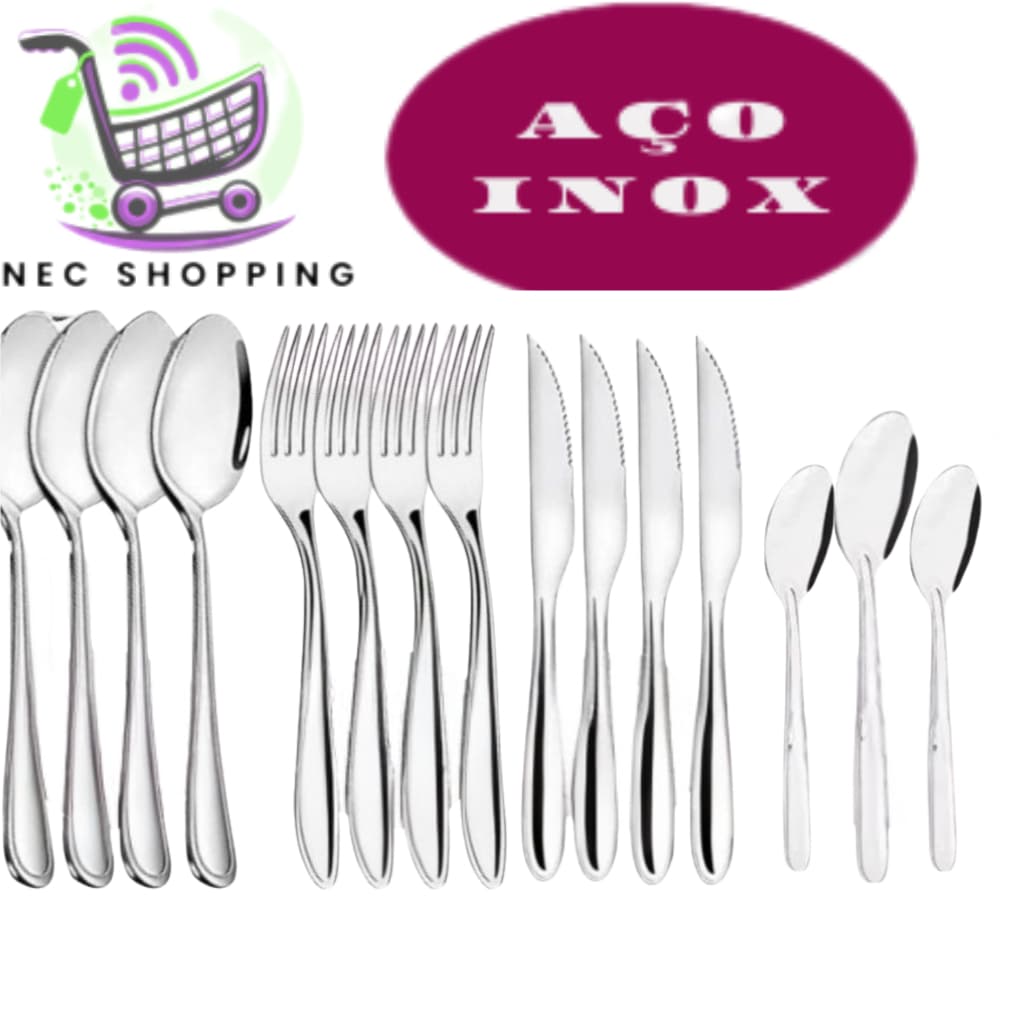 Kit 72, 60, Peças Talheres Inox  Garfo  Faca   garfo  Colher Sobremesa Premium Casa Cozinha Buffet Restaurante