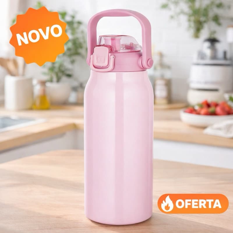 ❄️Garrafa Litrão com Alça e Bico 1,5L em Aço Inox Rosa