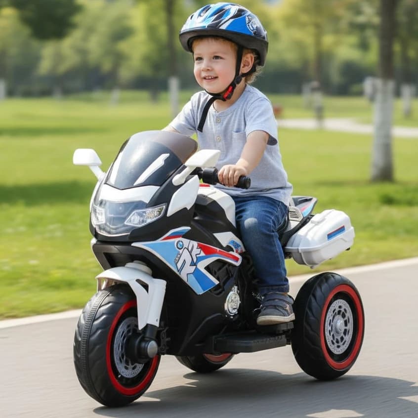 Mini Moto Elétrica Infantil Branca Esportiva Buzina Acelera Passeio Criança Veiculo Transporte