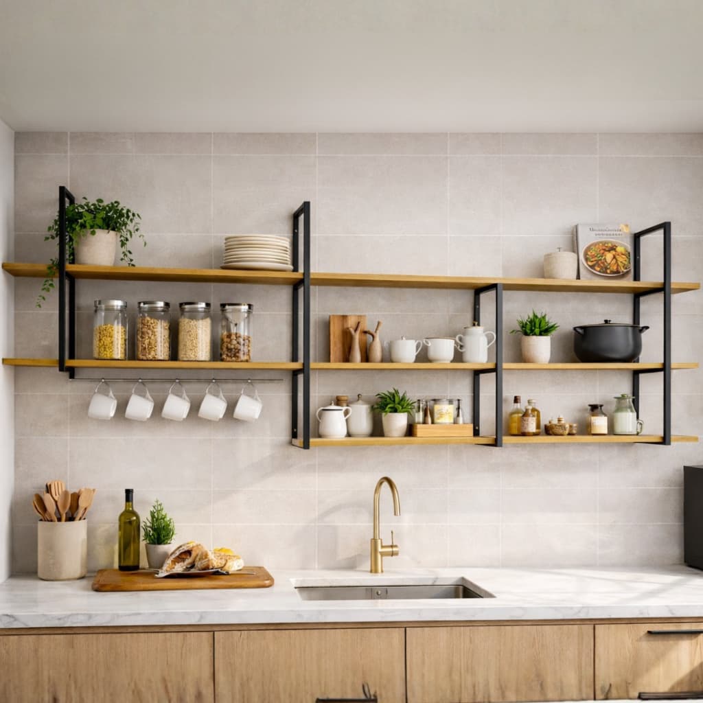 Prateleira Industrial Roma 180x20x70cm Decorativa Suspensa Suporte Metal e Madeira