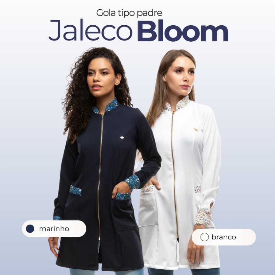 Jaleco Feminino Bloom  Manga Longa Estampado Hospitalar Enfermagem Dentista Veterinária