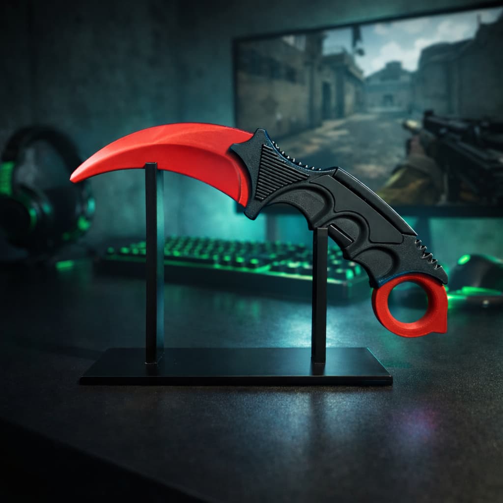 Faca Decorativo 3D Karambit CS2 l Modelo Colecionável e ABS Plástico + Suporte Expositor