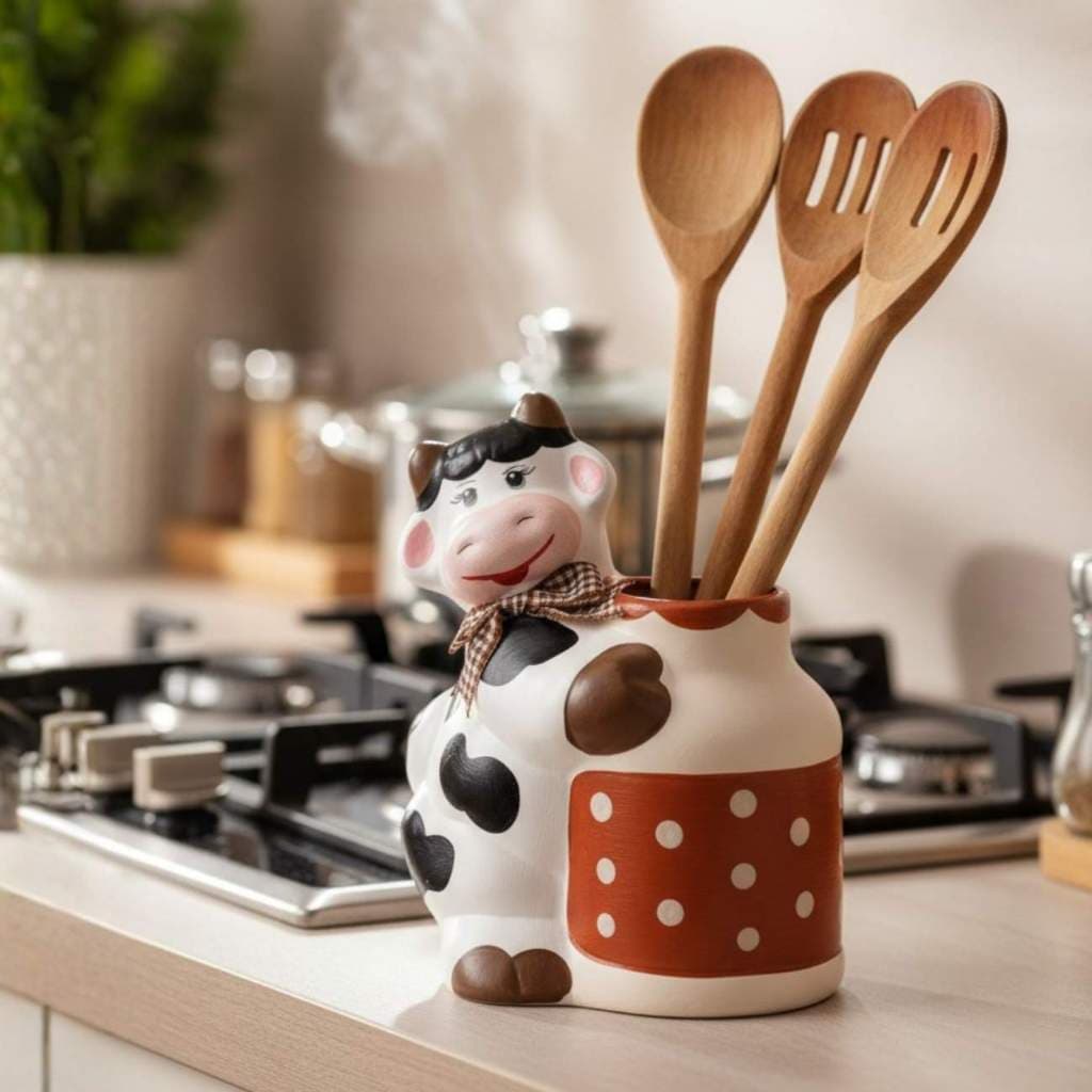 Porta Colheres Vaca Ceramica Organizador Decorativo Cozinha