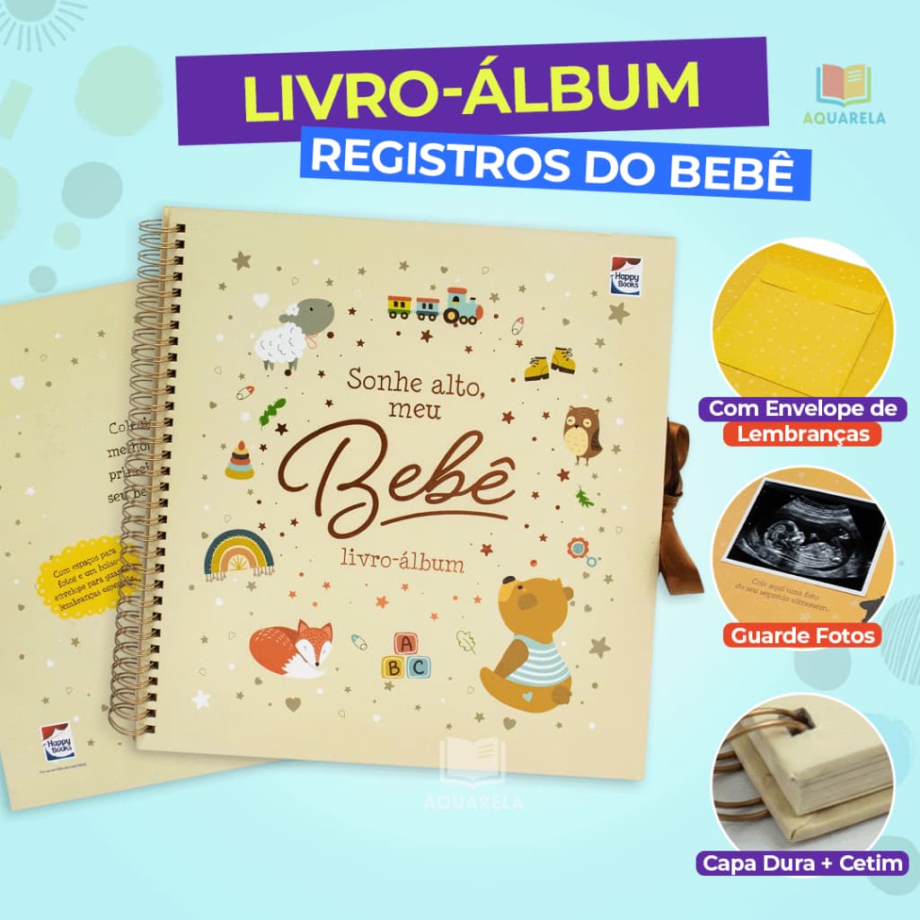 Maravilhoso Livro Sonhe Alto, Meu Bebê Com Espaços para Fotos e Bolso Envelope Acabamento Espiral