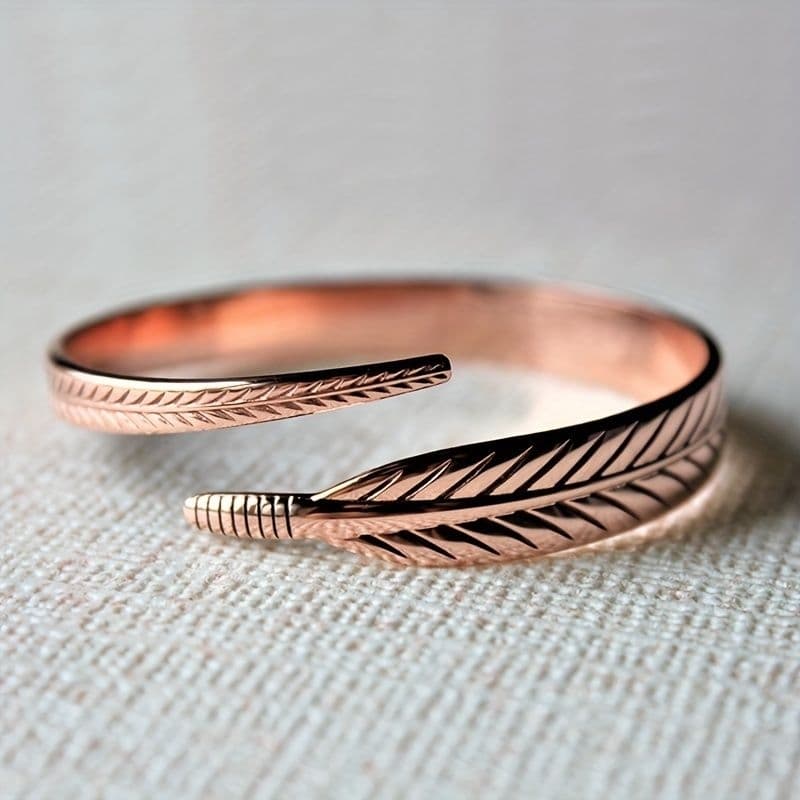 Pulseira Feminina De Cobre Puro Luxo Bracelete Ajustável Modelo Pena